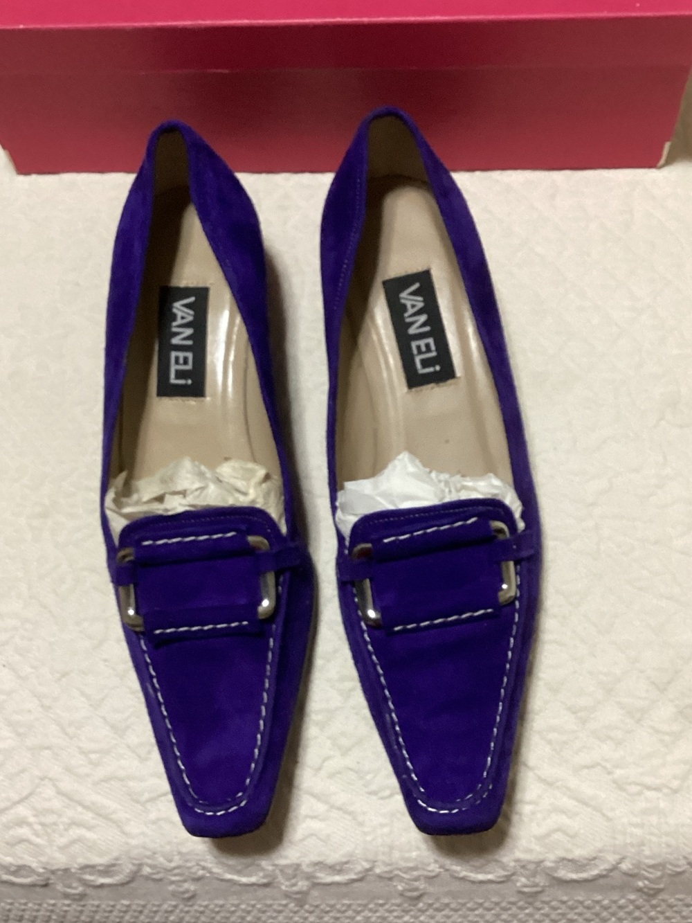 Vintage Vaneli Violet Suede Loafers with Buckle Detail New Size 6 1/2M